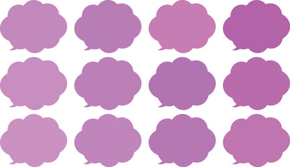 All the bubbles have a distinctive, rounded, cloud-like, or scalloped edge design. This vector image features twelve speech bubbles.