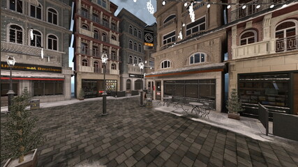 石畳のある街かど　3DCGレンダリング