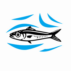 Black and White Sardine Illustration, Seafood Graphic