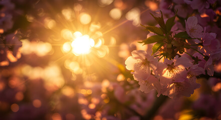 Golden Hour Bloom Sunlit Cherry Blossoms in Springtime Radiance
