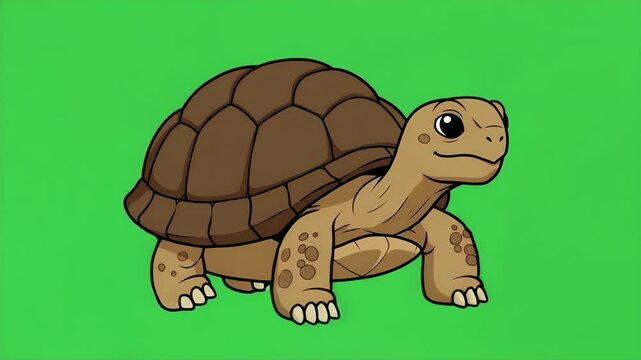 Animated Cartoon Turtle with Changing Expressions on Green Background