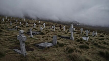Misty mountain cemetery on a cloudy day - Powered by Adobe