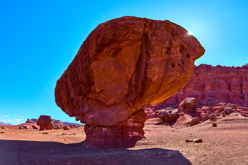Balanced Rock Formation Sunburst Desert Panorama Eye Level Perspective