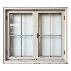 Vintage White Wooden Window Frame with Panes and Distressed Finish Ideal for Architectural and Interior Design Projects