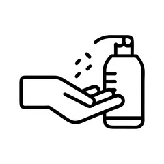 Obraz premium Hand dispensing liquid from pump bottle in minimalist style 