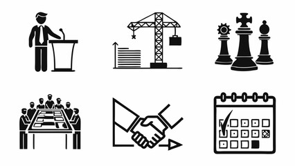 Strategic Planning Icons for Business Strategy, Teamwork, and Project Management