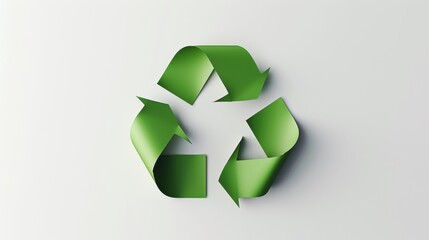 A detailed illustration of a green circular recycling symbol on a pure white background, minimalist style, Simplified flat paper art illustration of