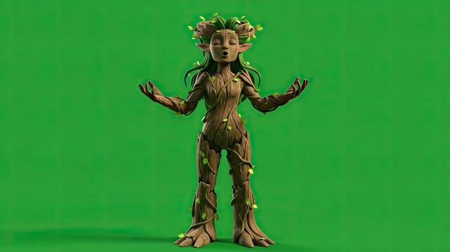 Mischievous fantasy goblin or imp character idle animation on green screen.