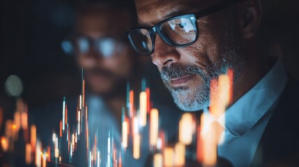 Financial Analysis: Two Men Examining Stock Market Data
