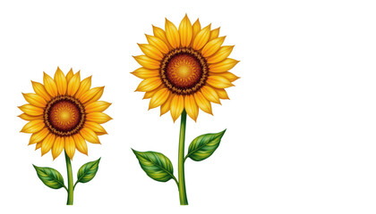 Obraz premium Vibrant Sunflowers with Green Leaves on a Transparent Background for Floral Illustrations and Designs