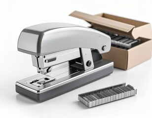 stapler and staples  on white background