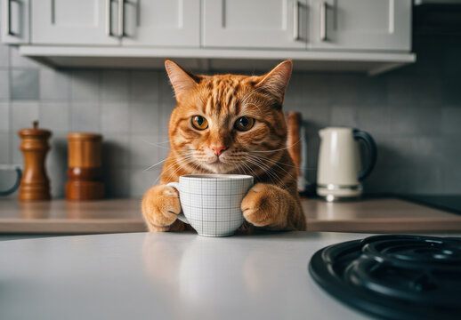 Cat Drinking Coffee Cup Mockup