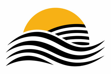 Sunset Over Ocean Waves Abstract Vector Illustration
