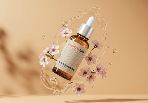Dropper Bottle with Flowers Mockup