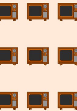 set of retro tv, seamless retro tv wallpaper, seamless retro tv vectorr with brown isolated background