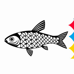 Black and White Fish Illustration, Line Art, Aquatic Animal Graphic