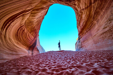 Sandstone Cave Arch Jump Motion Adventure Perspective from Interior