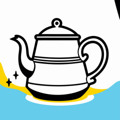 Simple Line Drawing of a Vintage Teapot