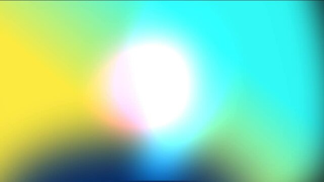 Blurred multicolored bright lights on cyan and yellow gradient transition with alpha channel. Soft gradient motion graphics with many colours crossing together. Fluid light smooth animation.