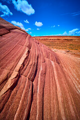 Red Sandstone Striations and Desert Plateau under Blue Sky Beehive Trail Arizona