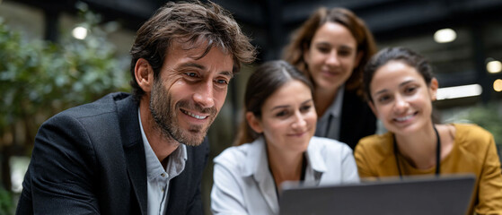 Obraz premium Focused team collaboratively working on computer