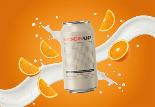 Orange Refresh Can Soda Mockup