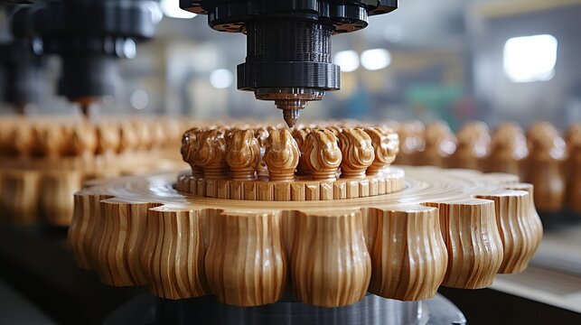 CNC machine carving intricate wooden detail.