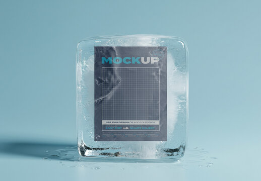 Page Poster Mockup Inside Ice Cube