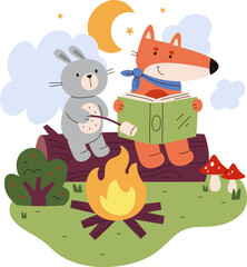 Fox and Rabbit Campfire Scene