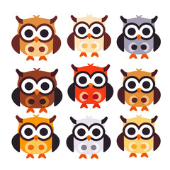Colorful Cartoon Owls Illustration-Cute Owl Graphic Design-Whimsical Owl Pattern for Kids-Adorable Owl Characters-Eye Catching Animal Illustration