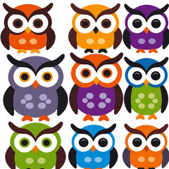 Colorful Owl Collection-Cute Cartoon Owls in a Variety of Colors-Whimsical Owl Art for Kids-Owl Illustrations for Crafts and Designs-Owl Themed Party Decoration Idea