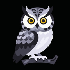 Fototapeta premium Cute Cartoon Owl Illustration-Adorable Bird with Big Eyes-Educational Resources for Kids-Wildlife Art-Nighttime Creature Depiction-Owl on Branch Design