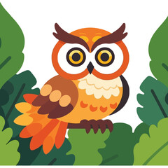 Fototapeta premium Cute Cartoon Owl Illustration-Adorable Owl Character in Nature-Owl Graphic for Kids-Whimsical Forest Animal Art-Bright and Colorful Owl Design