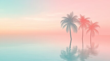 Obraz premium Serene Sunset Pastel Palm Trees Reflecting in Calm Ocean Waters
