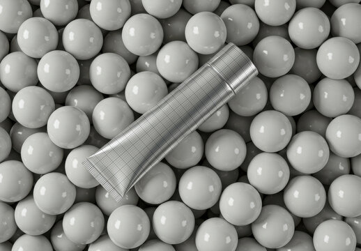 Silver Tube Mockup Packaging with Balls