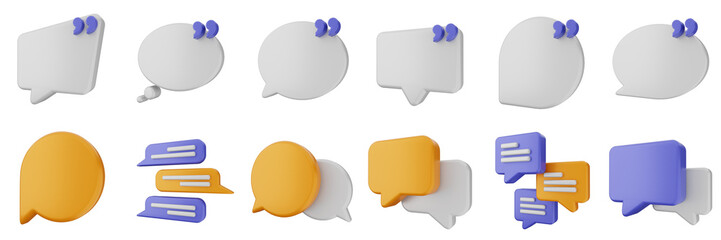 3d chat speech talk speech conversation message discussion bubble icon set bundle illustration