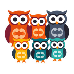 Colorful Cartoon Owls Illustration-Cute Owl Family Graphic-Adorable Owl Design for Kids-Owl Art for Nursery Decor-Fun Owl Illustration for Children