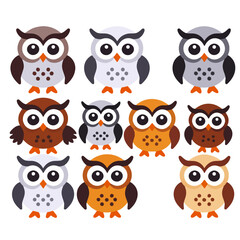 Fototapeta premium Colorful Cartoon Owls Vector Art - Cute Owl Illustrations for Kids - Playful Owl Designs for Crafts and Scrapbooking - Owl Clipart Collection