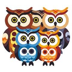 Colorful Owl Family Illustration-Cute Cartoon Owls-Educational Animal Graphics-Children's Art Design-Owl Themed Nursery Decor-Bright Owl Characters-Fun Owl Clipart