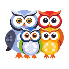 Fototapeta premium Colorful Owl Family Illustration-Cute Cartoon Owls-Whimsical Bird Art-Owl Clipart for Kids-Educational Resources-Animal Illustrations-Fun Owl Graphics-Creative Design