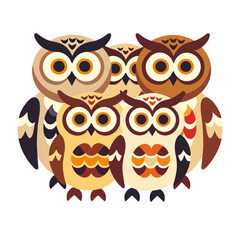 Fototapeta premium Colorful Owl Family Illustration-Cute Owls with Big Eyes-Owl Vector Art for Kids-Whimsical Owl Design-Perfect for Childrens Decor and Educational Material