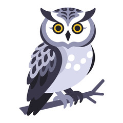 Cute Cartoon Owl Illustration- Owl Perched on Branch- Detailed Owl Graphic with Yellow Eyes- Digital Art of Owl for Kids and Nature Lovers