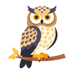 Naklejka premium Cute Cartoon Owl Illustration- Whimsical Bird Art on a Branch- Vector Graphic for Children- Owl with Heart Details- Perfect for Educational Resources and Decor