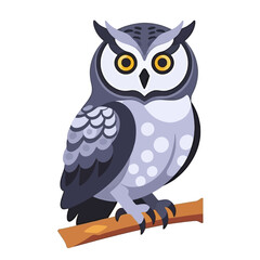 Fototapeta premium Cute Cartoon Owl Illustration-Whimsical Bird with Big Eyes Perched on Branch-Adorable Owl Clipart for Kids and Nature Lovers-Vector Owl Design-Owl Graphic-Night Bird Art