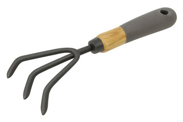 Fototapeta premium Hand cultivator tool with ergonomic wooden handle isolated on transparent background, ideal for gardening and planting
