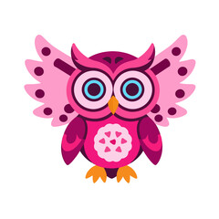 Naklejka premium Cute Pink Owl Illustration-Whimsical Bird Art-Perfect for Children's Designs-Colorful and Playful Owl Character-Ideal for Nursery Decor and Graphic Projects