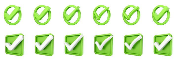 3d checkmark correct yes choice right vote verification approved accept icon set bundle illustration