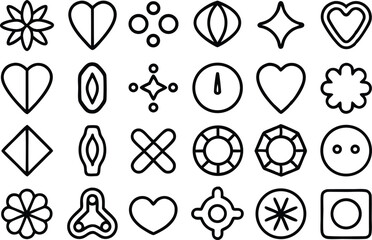 Collection of abstract creative flat icons in solid fill style isolated on transparent background