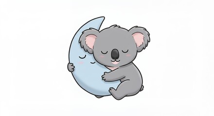 Naklejka premium Cute koala sleeping hugging moon