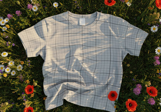 Tshirt on Field with Flowers Mockup